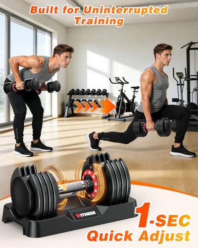 XDDIAS Adjustable Dumbbells Set of 2 for Strength Training, One-Hand Quick Adjust, 25/55/80/90 lbs Options, Anti-Slip Grip Handle, Compact Home Gym Weights for Men Women - color: 25LBS-5 Gears