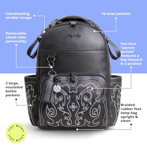 Itzy Ritzy Boss Plus Diaper Bag Backpack with 19 Pockets (Outlaw Black) - color: Outlaw Black