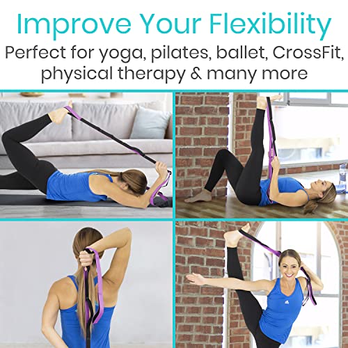 Vive Stretch Strap (75" - 10 Loops) - Leg Stretch Band to Improve Flexibility - Stretching Out Yoga Strap - Exercise and Physical Therapy Belt for Rehab, Pilates and Gymnastics with Guide Book - color: Pink
