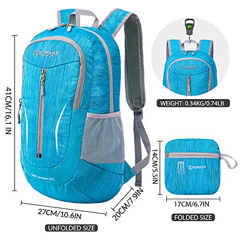 ZOMAKE 25L Ultra Lightweight Packable Backpack, Foldable Hiking Backpacks Water Resistant Small Folding Daypack for Travel(Light Blue) - color: Light Blue