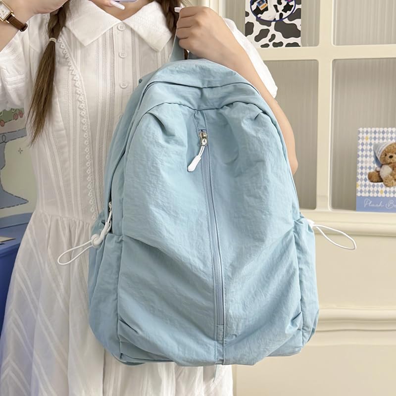 Women Solid Color Backpack Large Capacity Multi Pockets Daypack with Compartments Cute Lightweight Backpacks - color: Blue