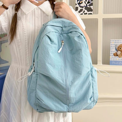 Women Solid Color Backpack Large Capacity Multi Pockets Daypack with Compartments Cute Lightweight Backpacks - color: Blue
