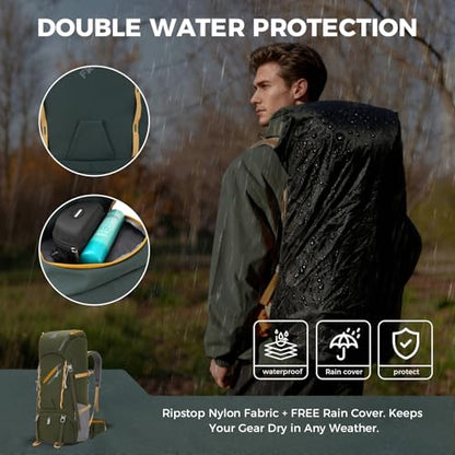 Bseash 65L Waterproof Hiking Camping Backpack with Rain Cover, Outdoor Sport Travel Daypack for Climbing Touring (Army Green) - color: Army Green