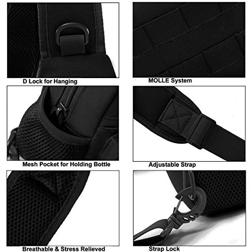 BraveHawk OUTDOORS Sling Chest Bag, 900D Nylon Tactical MOLLE Compact Crossbody Hiking Cycling Pack - color: Black