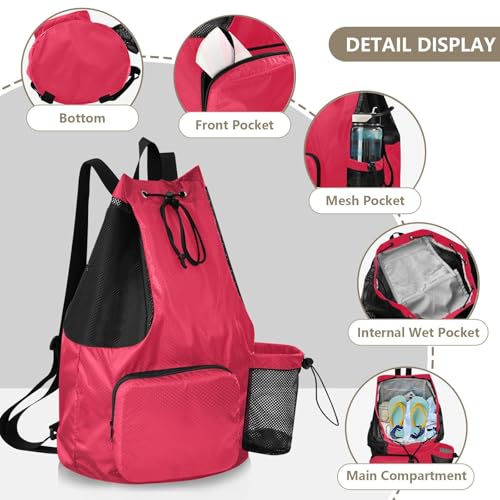 Yuiboo Crimson Red Women Mens Drawstring Backpack Sports Gym Bag with Water Bottle Holder String Back Bag Waterproof