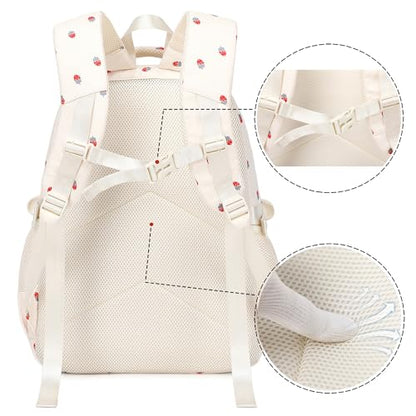 Girls Backpack Lightweight Bookbags for High School Laptop Backpack For College Women Big Student Daypack Casual (Strawberry-Beige) - color: Strawberry-beige