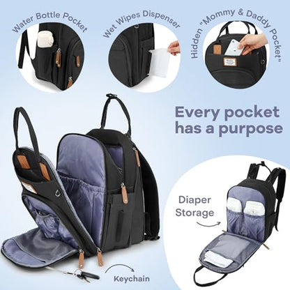 RUVALINO Diaper Bag Backpack-Expandable Baby Bag with up to 50% Capacity -Baby Essentials Bag with Changing Pad Insulated Bottle Holders & Pacifier Case, Waterproof, Black XL - color: Black