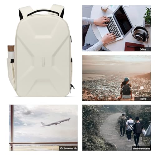 MOSISO 15.6-16 inch 35L Laptop Backpack with USB Charging Port for Women Men, Waterproof Hardshell Travel Business Computer Bag, Anti-Theft Daypack with Luggage Strap, Beige - color: Beige