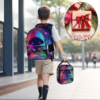 Boys Backpack with Lunch Box and Pencil Case, 3Pcs Gamer Backpack for Boys Teens, 17 Inch Large Capacity - color: GAME-LZWJ-6