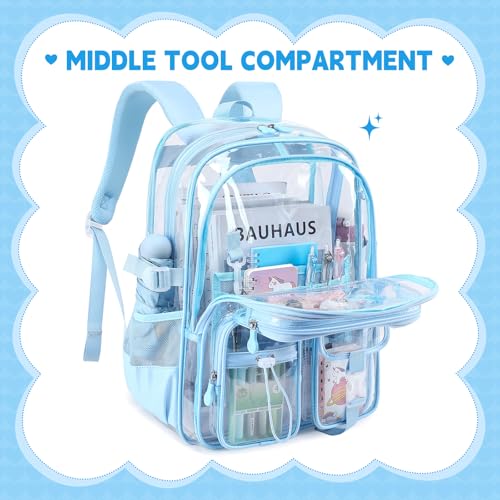 Clear Backpacks for Stadium Events Heavy Duty Clear Bookbag for School Girls Transparent Back Pack, Blue - color: Blue