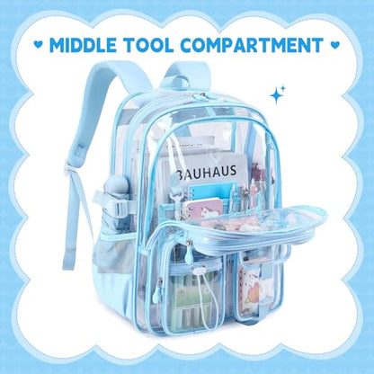 Clear Backpacks for Stadium Events Heavy Duty Clear Bookbag for School Girls Transparent Back Pack, Blue - color: Blue