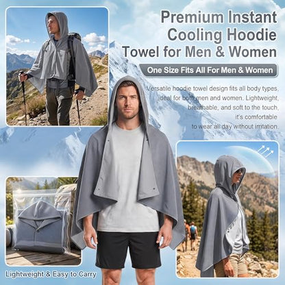 Cooling Hooded Beach Towel Cloak for Men Women - Double Layer PVA Fabric Cool Towel Cape, Instant Cooling Soft Ice Towelfor Beach Yoga Camping (Gray) - color: Gray