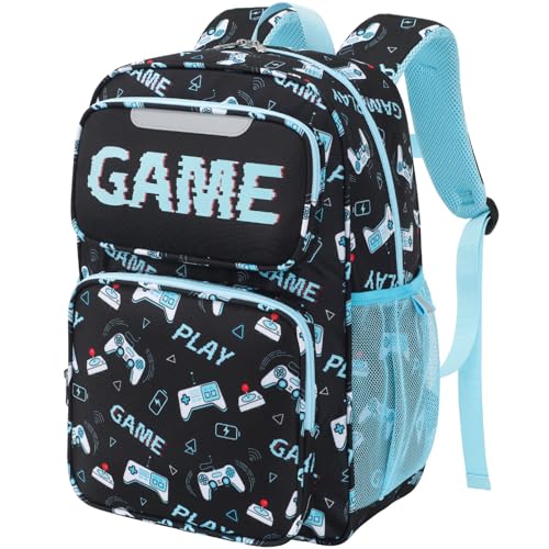 Kids Backpack for Boys - 17 Inch Insulated School Bag Ages 8-10 | Elementary Backpack for Grades 3-5, Fits Binder Laptop, Insulated Pocket, Reflective Strips, S-Curve Straps, Black Game - color: Black Game