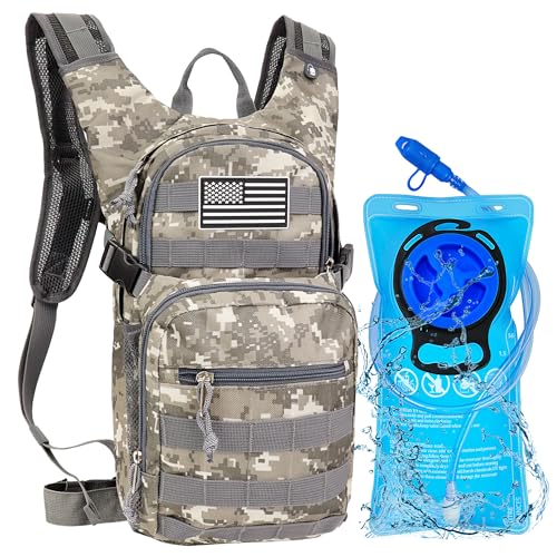 Tactical Hydration Backpack 2L Water Bladder - Lightweight Durable Pack for Hiking, Running, Outdoor Adventures, Adjustable Straps & Leak-Proof Design - color: ACU Digital Camo