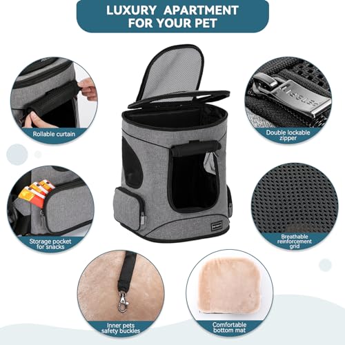 Petsfit Pet Backpack Carrier with Upgrade Waist Cushion Design to Better Fit the Waist, Suitable for Small and Medium Cats, and Rabbits up to 18 Pounds - color: Gray