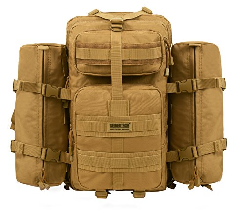 Seibertron Falcon Water Repellent Hiking Camping Backpack Compact Pack Summit Bag Khaki 37L(1+2) - color: Khaki 37l+ 2 Detachable Packs