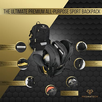 Sports Backpack, All-in-One Design for Size 5 Soccer Ball or Size 7 Basketball, Laptop-Ready, Cleat Storage, Hydration System, Quick Access Zipper - Ideal for Gym and Sports