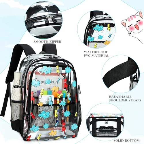 AO ALI VICTORY Clear Backpack for School,PVC Transparent Kids Bookbag for Girls Boys Cute Toddler Back Pack Kindergarten Elementary Schoolbag Stadium Approved See Through Backpacks,Black Lightning - color: Black Lightning