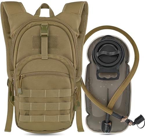 MARCHWAY Tactical Molle Hydration Pack with 2.5L TPU Water Bladder, Low-Profile Organized Military Backpack for Hiking, Cycling, Backpacking, Hunting, Running - color: Tan