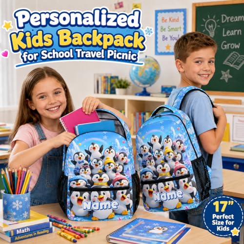 Kids Backpack for Toddlers Boys Girls Custom Penguin Schoolbag for School Travel Picnic, Lightweight Cute Animal Bookbag Kindergarten Preschool Elementary - color: White
