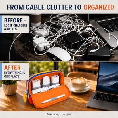 Charger Organizer Travel Case for Laptop Adapters with Shoulder Strap - color: Case+Phone Lanyard