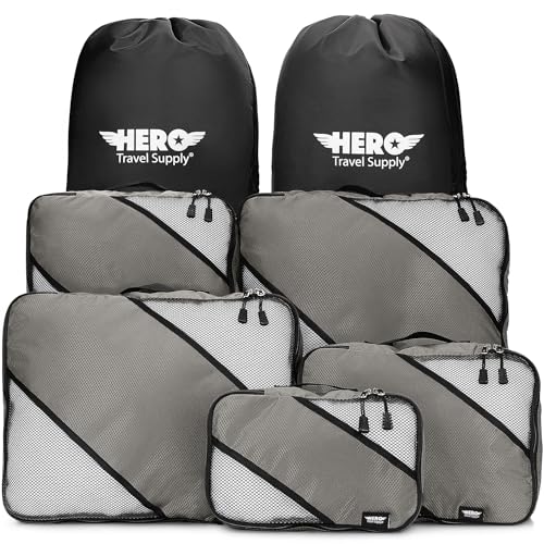 HERO Packing Cubes for Travel (Set of 5) Luggage Organizer with 2 Laundry Bags, Versatile Suitcase Organizer for Men & Women – Travel Accessories for Carry On, Airplane, Road Trip - color: Army Grey