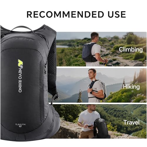 N NEVO RHINO 17L Hydration Backpack with 500ml/17oz Soft Flask for Men & Women, Lightweight Hiking Backpack, Water Backpack for Hiking, Camping, Traveling - color: Black