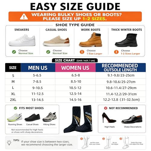 Waterproof Rain Shoe Covers with Zipper for Men Women, Reusable Overshoes - color: Elegant, size: Medium