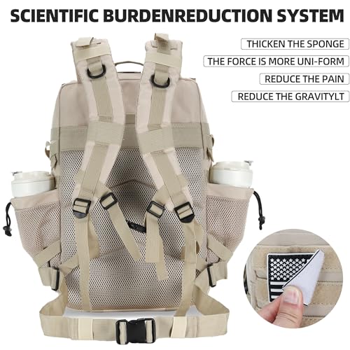 Lovelinks21 45L Tactical Assault Backpack 3 day assault pack with Molle Waterproof backpack Rucksack for Tactical Backpacks (Light Khaki) - color: Light Khaki