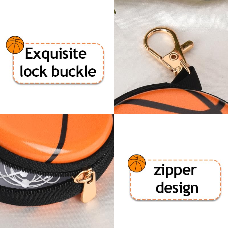 YALLNASL Soccer Basketball Volleyball Baseball Storage Bag Wallet Organizer Coin Pouch Keychain Case for Earplugs Earbuds Earphone - color: Basektball Keychain