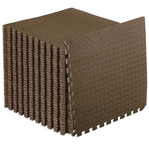 ProsourceFit Exercise Puzzle Mat 1/2-inch, EVA Interlocking Foam Floor Tiles for Home Gym, Workout Equipment, Kids Play Areas, Brown, 144 Sq Ft - 36 Tiles - color: Brown, size: 36 Pack (144 SQ FT)