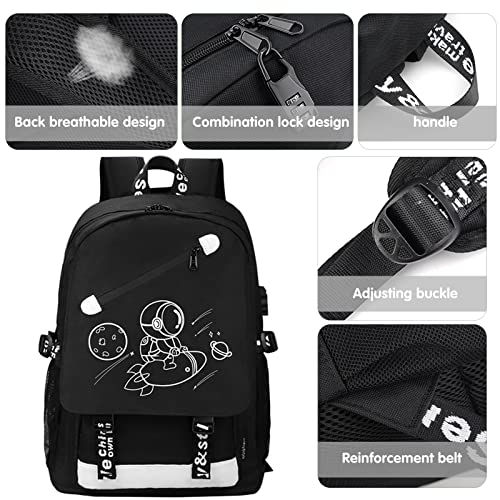 MCWTH School Backpacks for Teen Boys, Luminous School Bag Bookbags for Kids (Space Rocket) - color: Space Rocket