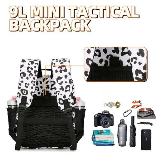 9L Mini Tactical Backpack for Men and Women Tactical Backpack Small for Hiking Small Tactical Bag Fitness Pack - color: White Leopard
