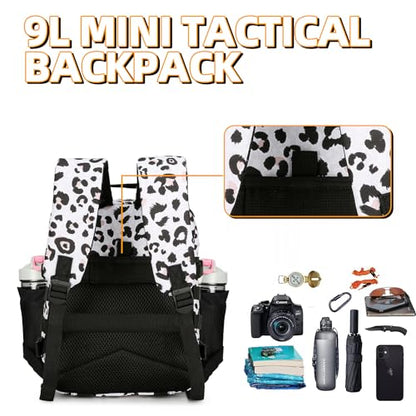 9L Mini Tactical Backpack for Men and Women Tactical Backpack Small for Hiking Small Tactical Bag Fitness Pack - color: White Leopard