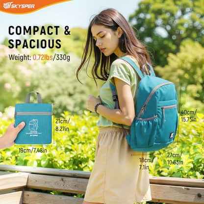SKYSPER Anti Theft Hiking Backpack, 20L RFID Packable Travel Daypack, Lightweight Foldable Back Pack for Walking Daytrip - color: Cyan