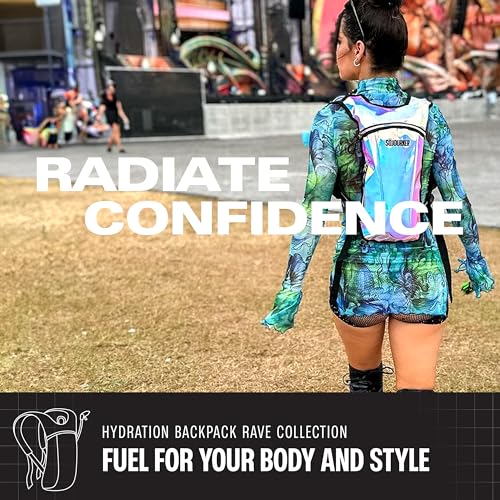 Sojourner Rave Hydration Pack - Hydration Backpack - Hydropack with 2L Bladder - Water Backpack for Festivals, Hiking, Running, Biking and More - color: Holographic - Blue