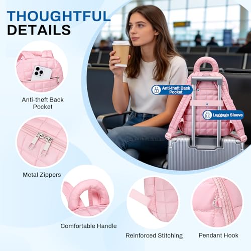 Sisipoet Mini Backpack for Women, 2pcs Small Backpack for Ladies Bookbag Purse for Women with Handy Wallet and Luggage Strap, Pink - color: Pink