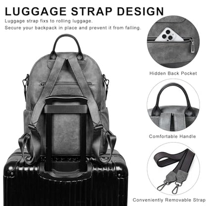 LATMAP Backpack Purse for Women Laptop Backpack, Leather Travel Back Pack Shoulder Bag Teacher College Daypack Work Handbag fits 14" Laptop, Dark Grey - color: Style1-dark Grey
