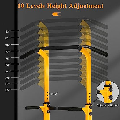 DlandHome Power Tower Pull Up Dip Station Multi-Function Fitness Equipment for Strength Training Adjustable Height Dip Stand for Home Gym - color: Yellow