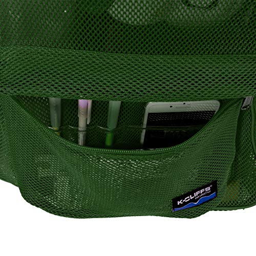 K-Cliffs Heavy Duty Mesh Backpack Quality Classic Student Net Bookbag Durable See Through Simple Netting Daypack Deluxe Basic School Bag Green - color: Green