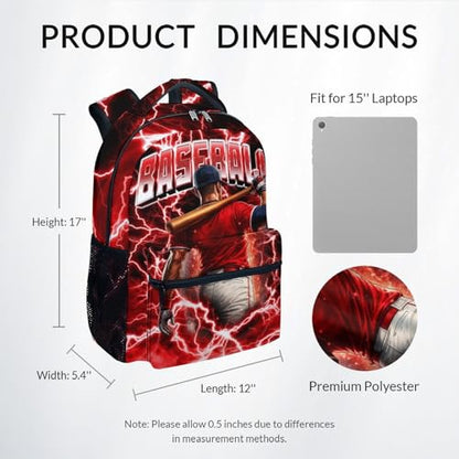 UNIKITTY Baseball Backpack for Boys Kids School Bag - 17 Inch Durable Sports Bookbag for Youth Little Boys Elementary Middle School Students - color: Red