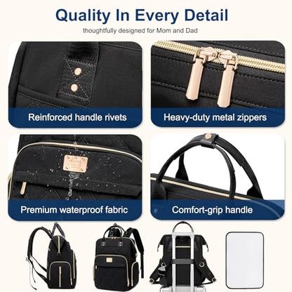 Weitars Diaper Bag Backpack Travel Diaper Backpack, Large Baby Diaper Bag with Changing Pad Baby Bag for Boys Girls, Insulated Pockets, Waterproof Baby Backpack for Mom & Maternity (Black) - color: Black