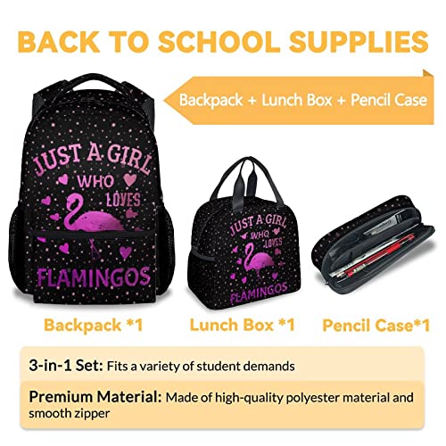 Flamingo Backpack with Lunch Box - Set of 3 School Backpacks Matching Combo - Cute Pink Bookbag and Pencil Case Bundle - color: Color-4-2