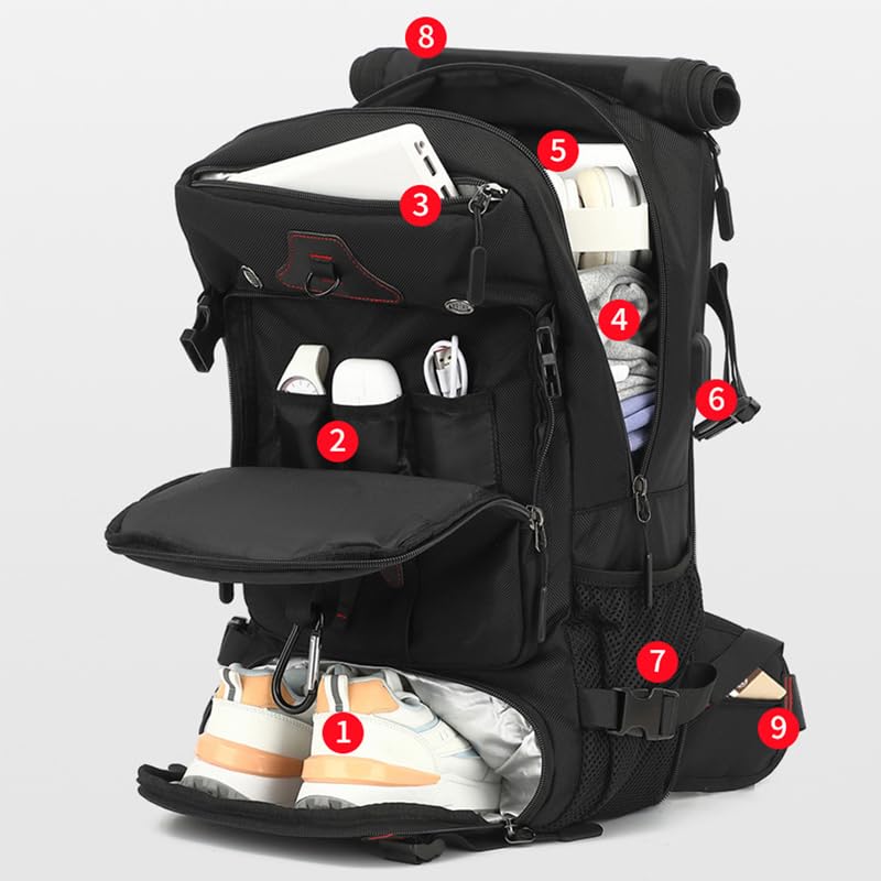 Outdoor Travel Backpack,Carry On Backpack Durable Convertible Duffle Bag,for Work&Travel，35L Capacity(Black,Medium Size) - size: Medium