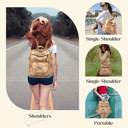 Backpack Purse for Women, Women Backpack Purse Small Leather Waterproof Anti-theft Shoulder Bags Handbags Ladies - color: Khaki
