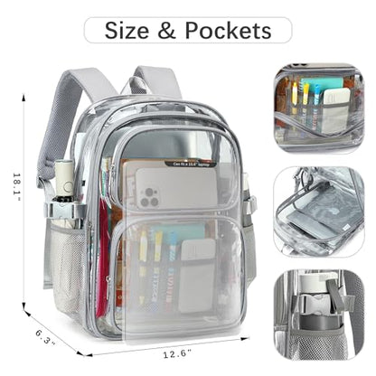 abshoo Large Heavy Duty Clear Backpack For School Bookbag Transparent Multi Pocket Backpacks (Grey) - color: Grey