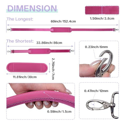 60 Inch Shoulder Strap with Removable Ultra-Thick Pad，Adjustable Buckles and Metal Hooks - color: Rosered