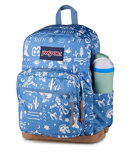 JanSport Right Pack Backpack - Durable Daypack with Padded 15" Laptop Sleeve, Spacious Main Compartment & Integrated Water Bottle Pocket - Yeehaw And Horses Elemental Blue/Cream - color: Yeehaw and Horses Elemental Blue/Cream