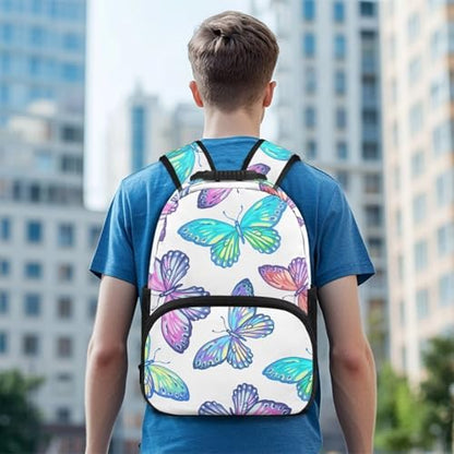 Butterfly Animal Color Print Durable 17 Inch Laptop Backpack for High School & College Students - Lightweight Water Resistant Bookbag with Adjustable Shoulder Strap & Side Bottle Pocket - color: Butterfly Animal Color Print