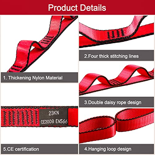 DASKING 23KN (5070 lbs) Heavy Duty Straps - 2 Pack Adjustable Daisy Chain Webbing for Aerial Yoga, Hammock, Fitness & Rigging - CE/EN566 Certified, Red/Grey - color: Red